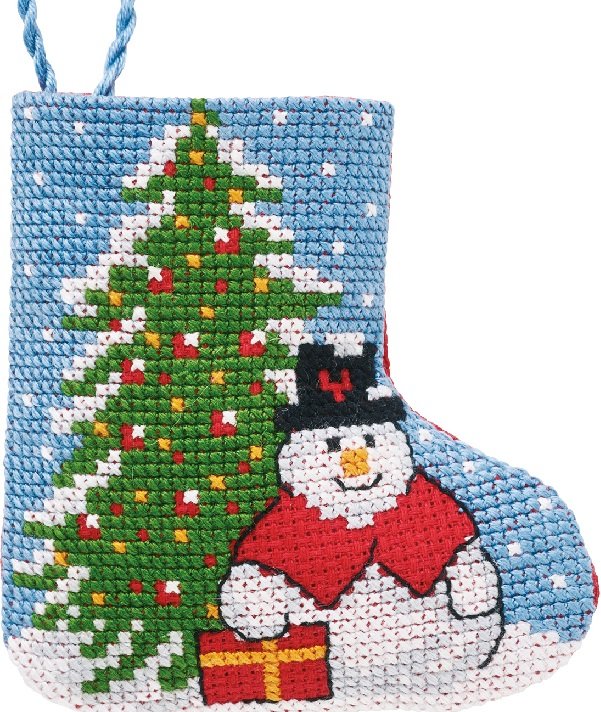 Juletr og snemand - julepynt med broderi