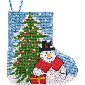 Juletr og snemand - julepynt med broderi