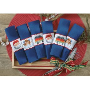 Broderikit til 6 servietringe med julemotiver