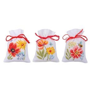 Broderikit til 3 poser med blomsterbroderi