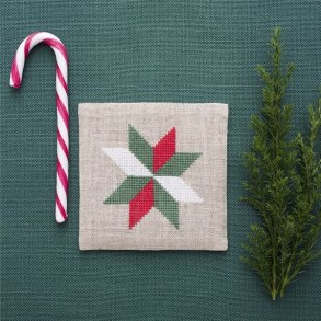 Broderkit til kaffebrik med julestjerne i r�dt, gr�nt og hvidt