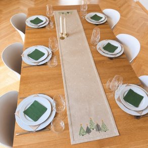 Broderikit til lang julel�ber med gr�nne juletr�er