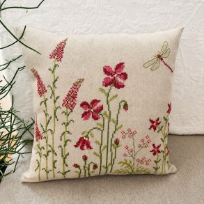 Broderikit til pude med r�de blomster