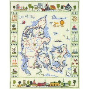 Broderikit til oph�ng med Danmarkskort