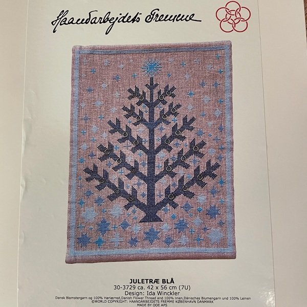 Juletr�, bl� - oph�ng med broderi