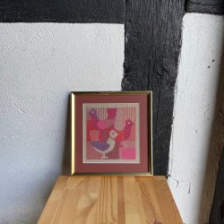 Fugle, rd - ophng med broderi