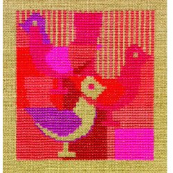 Fugle, rd - ophng med broderi