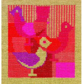 Fugle, rd - ophng med broderi