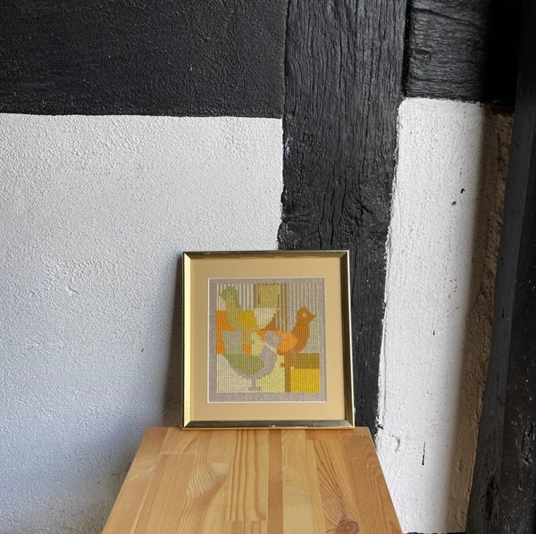 Fugle, gul - ophng med broderi