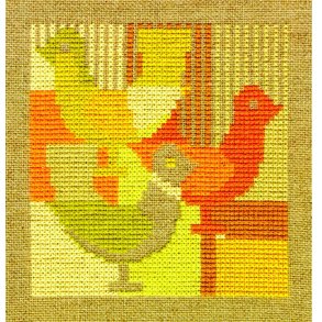 Fugle, gul - ophng med broderi