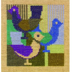 Fugle, bl - ophng med broderi