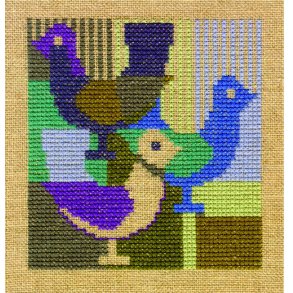 Fugle, bl - ophng med broderi