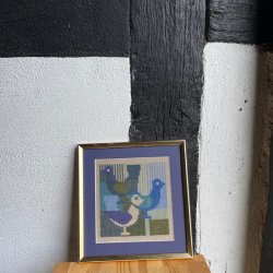 Fugle, bl - ophng med broderi