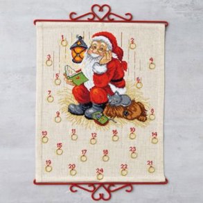 Julemand  med hund og kat - julekalender med broderi