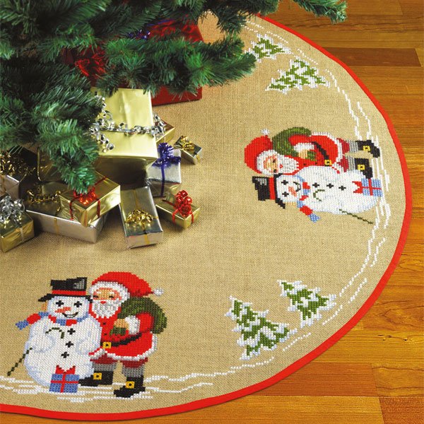 Julemand og Snemand - juletrstppe med broderi