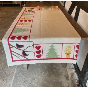 Fugle, hjerter og trer - juletrstppe med broderi