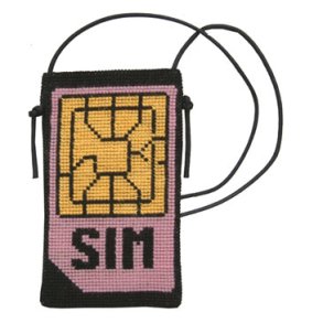 Sim mobil, rd - mobiltaske med broderi