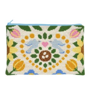 Broderikit til stramajpung med blomster og duer