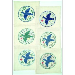 Bl fugl med tulipan - mellemlgsserviet