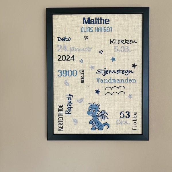 Drage - fødselsminde med broderi