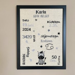 billede zebra fdeslsminde med broderi