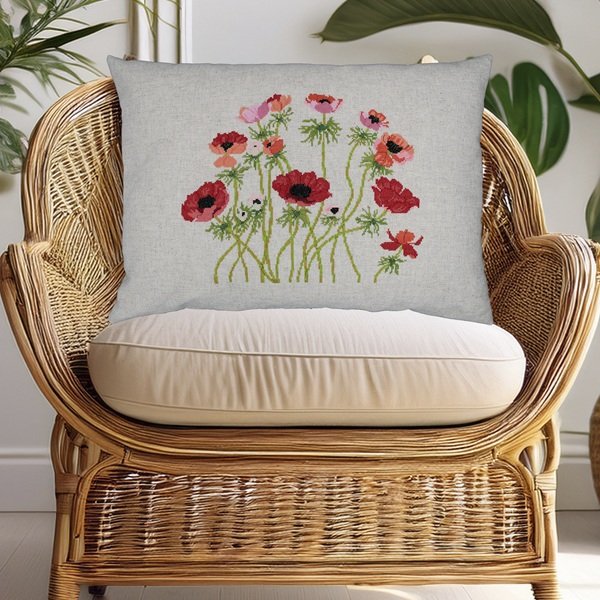 Franske anemoner - pude med broderi