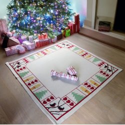 Fugle, hjerter og trer - juletrstppe med broderi