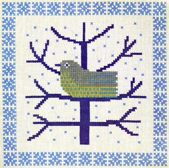 Fugl i træ - mellemlægsserviet med broderi
