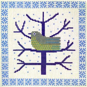 Fugl i tr - mellemlgsserviet med broderi