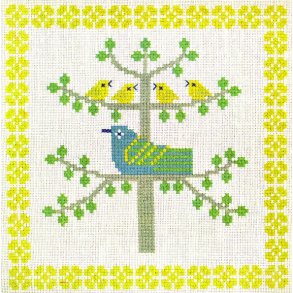 Fugle i tr - mellemlgsserviet med broderi