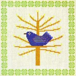 Fugl i tr - mellemlgsserviet med broderi