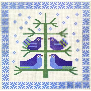 Fugle i tr - mellemlgsserviet med broderi