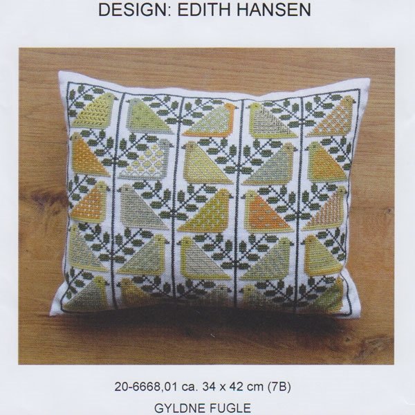 Gyldne fugle - pude med broderi