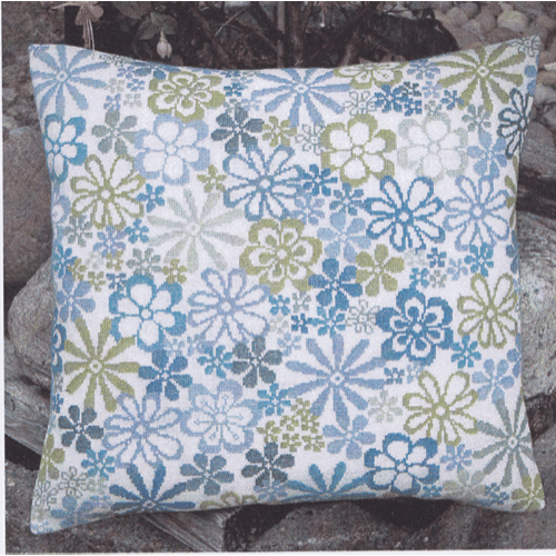 Blomsterpude, bl  - pude med broderi