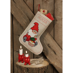 Nisse med julegrd - julesok med broderi