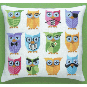 Familien ugle - pude med broderi