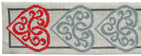 Rde/gr hjerter - julelber med broderi