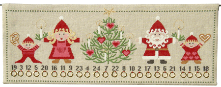 Julefamilie med juletr - julekalender med broderi