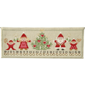 Julefamilie med juletr� - julekalender med broderi
