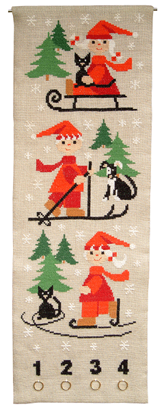 Vintersportsnisser - julekalender med broderi