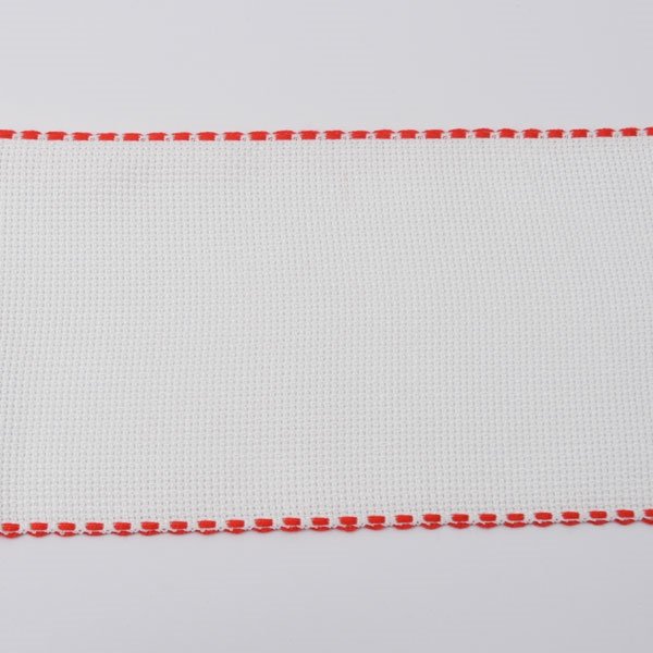Aidabnd til broderi, hvid med rd kant