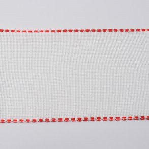 Aidabnd til broderi, hvid med rd kant